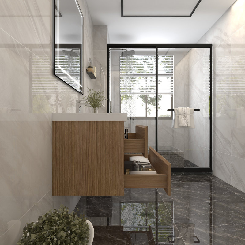 Ensemble de meuble-lavabo mural simple l 36 po Deboser, Bois de rose