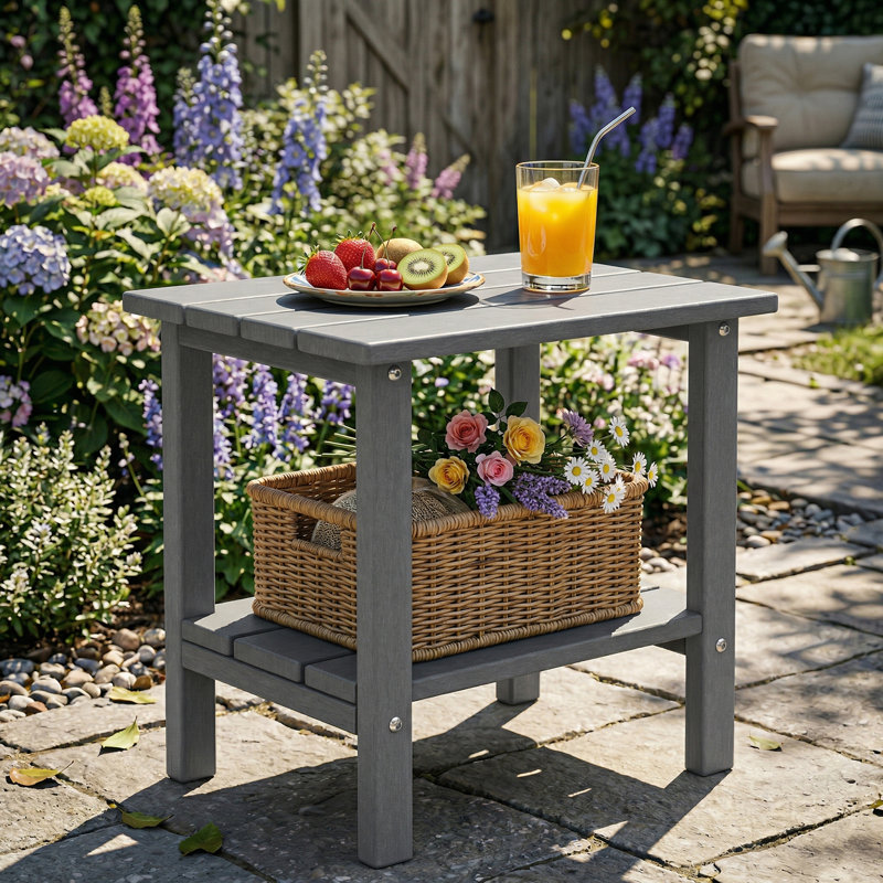 Table d'appoint de terrasse extérieure en PEHD toutes saisons 16,5 po Adirondack, Gris