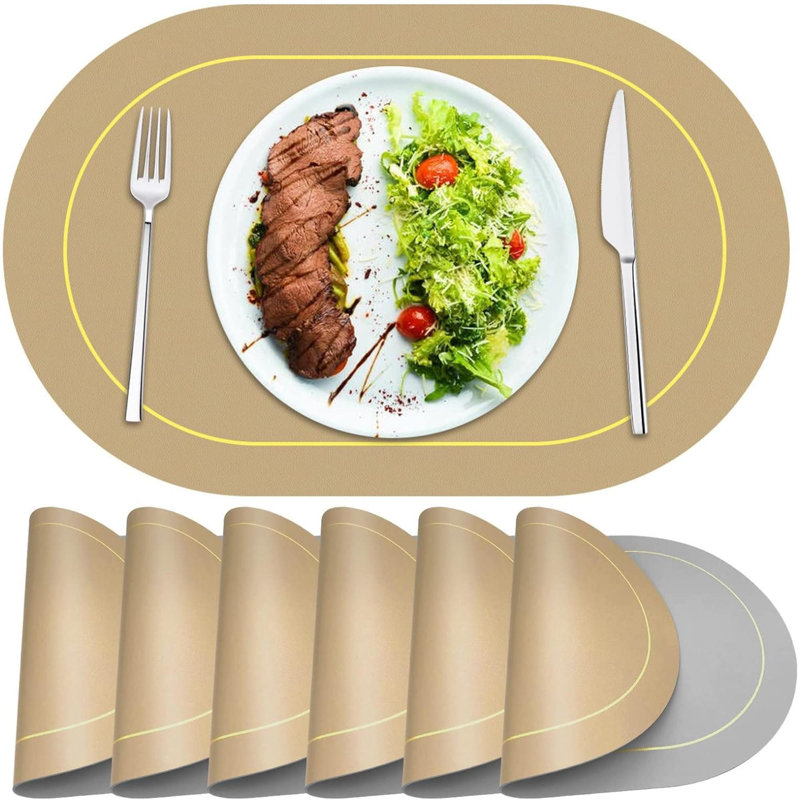 Reversible Placemats For Dining Table - Set Of 6, Gray & Tan