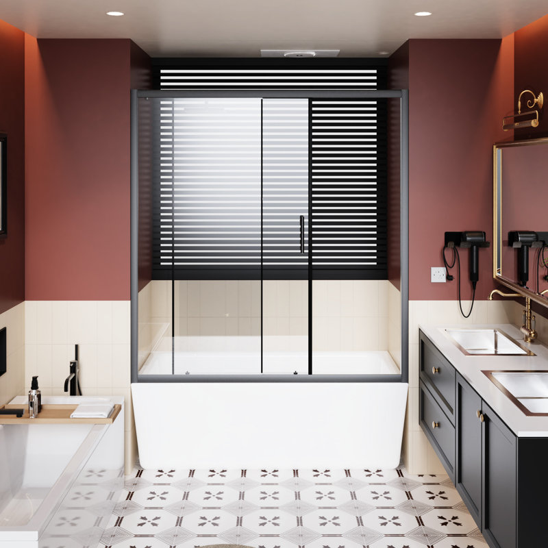 60 In W Single Sliding Shower Door For Bathroom, 1/5 Inch Clear Tempered Glass, Black Aluminum Alloy Frame, Silent And Stable Movement, Reversible Layout X 62 H, Build, Waterproof Design, Flexible