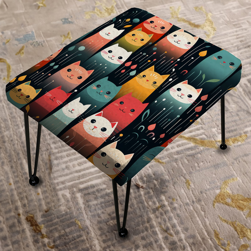 Papier peint vert avec motif de chats curieux pour enfants - Repose-pieds rectangulaire imprimé animal