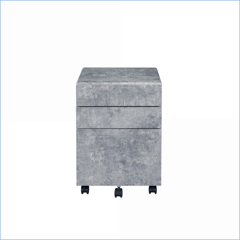 File Cabinets | Modern Slate Gray Faux Concrete 3-Drawer with Casters, Matte Silver Finish | Slate Gray | Metal,Synthetic Wood