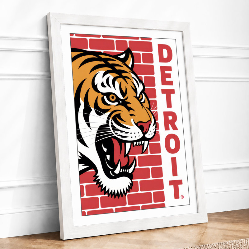 Detroit Tiger Spirit Retro - Framed Print, A4 - 29.7 x 21.0 cm, White