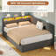 Upholstered Daybed with Charging Station & Hydraulic Storage, Corner Bed with LED Headboard-1087049671-1087049670