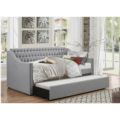 Canapé-lit 1 pièce en tissu gris moderne de conception moderne avec lit gigogne et capitonnage