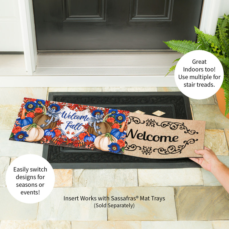 Tapis de porte d'extérieur antidérapant Leilah 22 po x 10 po Welcome Fall