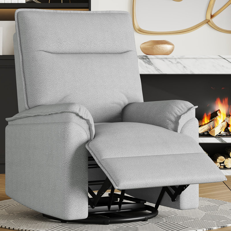 Addisyn Swivel and Rocker Recliner Chair, Gray 100% Linen
