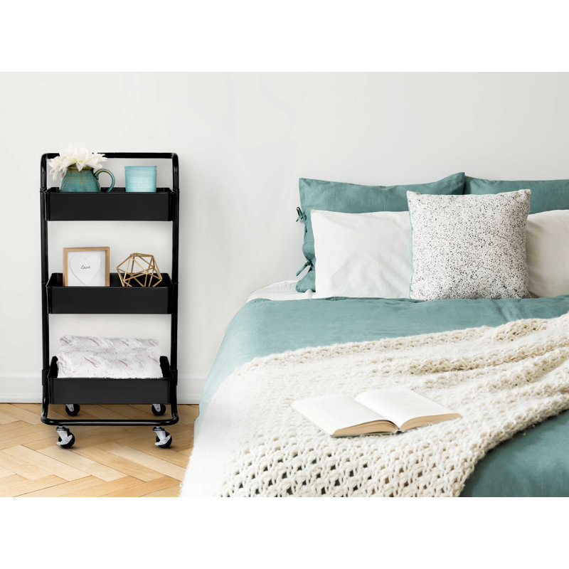 Black 3-Tier Metal Rolling Storage Utility Cart with Handle