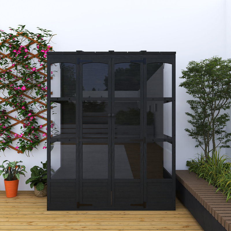 78 In. Wood Walk-In Greenhouse With Skylights, Folding Shelves, Black