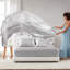 Drap-housse de luxe gris 100% satin 4 pièces - froissé, lisse et soyeux, apprivoisé, ajusté pour matelas de 16 po, taies d'oreiller à bout ouvert,