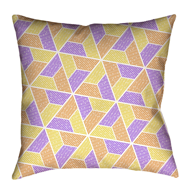 Coussin Katelyn Elizabeth, 20 po x 20 po, Jaune/Orange/Mauve, Polyester sergé