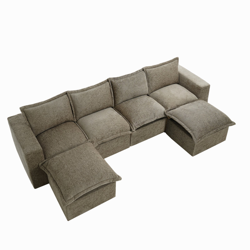 Canapé modulaire rembourré 6 pièces en chenille désossée avec repose-pieds amovible 6 pièces - entièrement comprimé, aucun assemblage requis