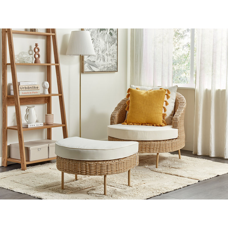 Dellora Wicker Outdoor Lounge Chair with Ottoman, Natural