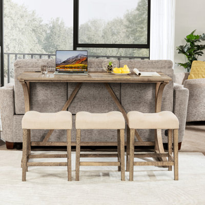 4 tables de bar avec prises électriques. La structure renforcée, les housses en lin doux maximisent les prises de courant de votre pièce et 3 tabourets confortables. Faux fini grain de bois, rehausse la vie quotidienne