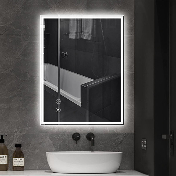 Ikeria Frameless Rectangle Anti Fog LED Lighted Dimmable Wall Mounted  Bathroom Vanity Mirror