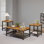 Table basse industrielle, ensemble de 3 tables basses avec 2 tables d'appoint carrées, table basse en faux marbre avec cadre en métal pour bureau personnel, noir