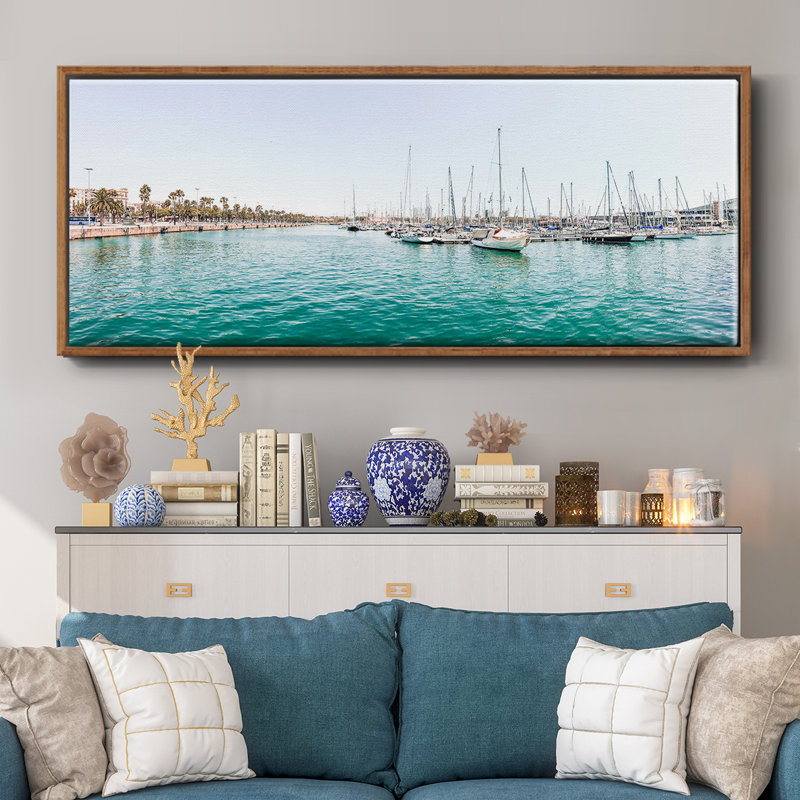 Marina de Barcelone - toile encadrée, H 12 po x l 30 po