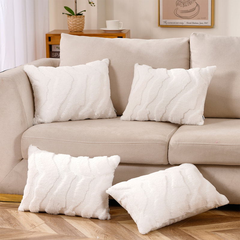 Jeté en fausse fourrure Maude, Polyester / bourre de polyester, Blanc