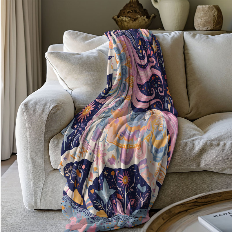 Jeté Rosy Radiance Unicorn - 1 pièce Sherpa Bla Premium, L 60 po x L 80 po