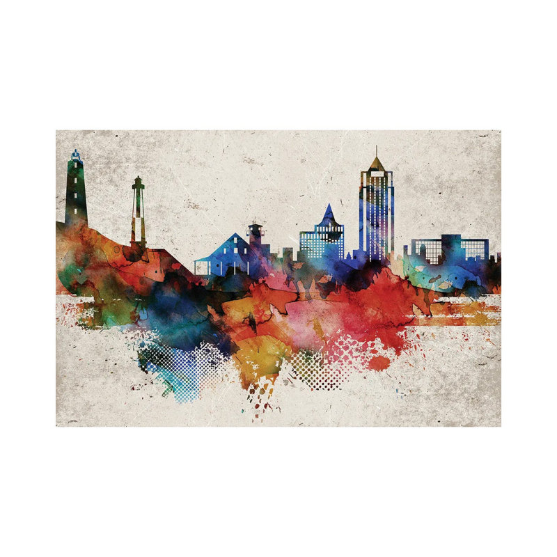 Virginia Beach Abstract Skyline by WallDecorAddict - Wrapped Canvas Print, 66.04 cm H x 45.72 cm W
