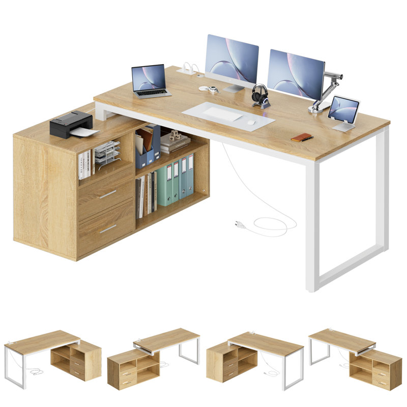 Reversible L-Shape Desk, Natural/White