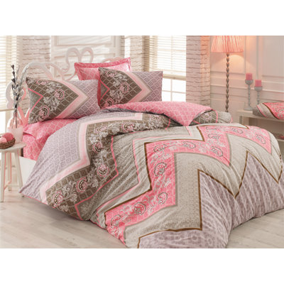 Ensemble de housse de couette 100% coton brun / rose 3 pièces Cox