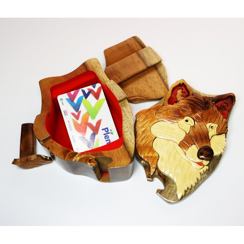 Boîte-puzzle en bois de loup intarsia