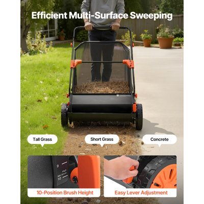Push Lawn Sweeper, 26 in Leaf & Grass Collector with 7 cu. ft. Hopper Bag, Adjustable Brush Height & Spinning Brushes, Heavy-Duty Yard Sweeper with Rubber Wheels for Leaves Grass Cleanup