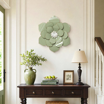 19.7" Sage Green Abstract Layered Floral Metal Wall Art
