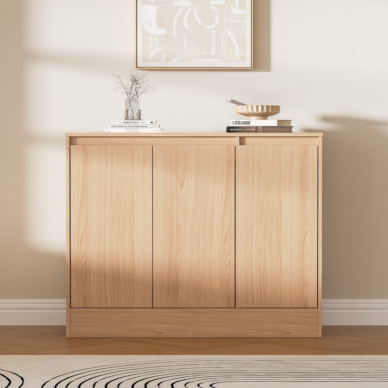 Buffet Cabinet With Storage, Coffee Bar Cabinet With 3 Doors And Adjustable Shelf, Modern Kitchen Buffet Sideboard For Living Room, Kitchen, Oak