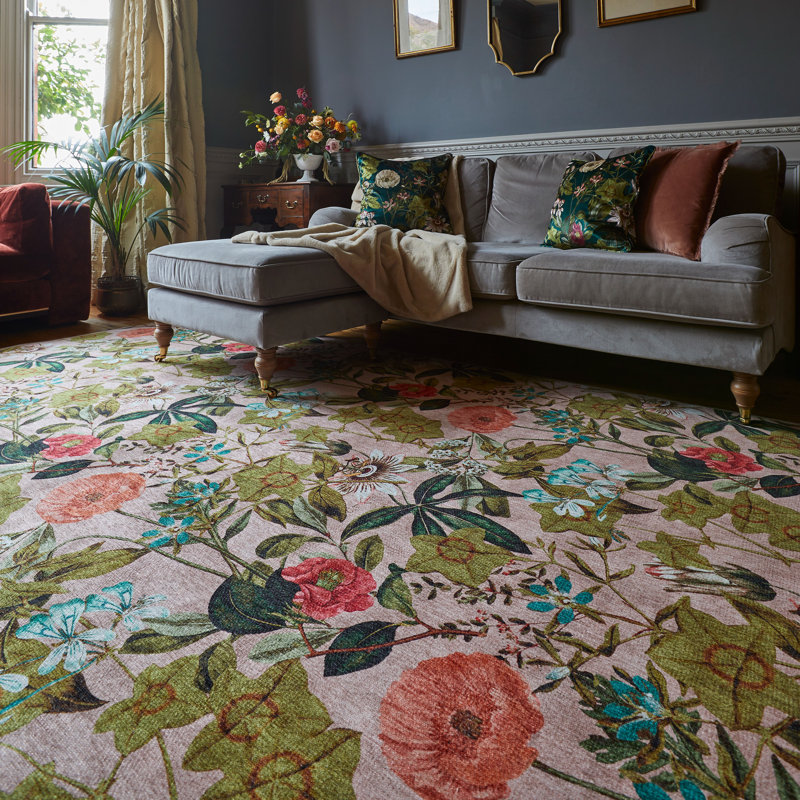 Clarke & Clarke Floral Digitally Printed 152cm X 230cm Area Rug, Rectangle 152 x 230 cm, Blush