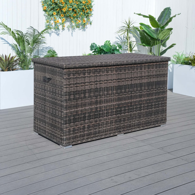 Coffre de terrasse en osier résistant à l'eau 265 gallons, H 37,4 po x l 66,93 po x P 30,31 po, Brun