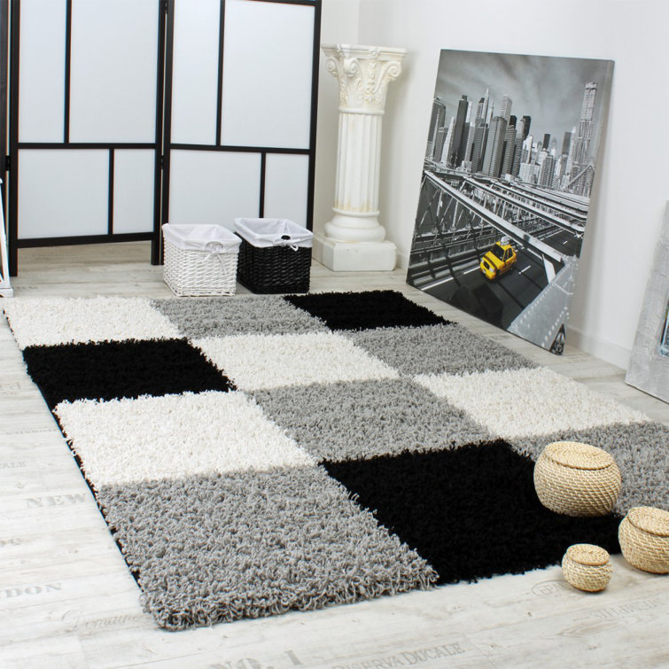 Sanasar Chequered Shag Area Rug