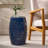 Navy Blue Barrel-Shaped Metal Side Table (Lace-Cut)-66878246