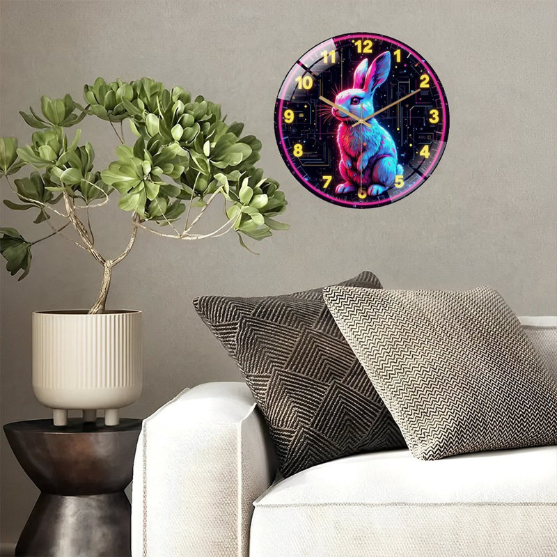 Horloge murale colorée avec motif néon et art numérique 12 po