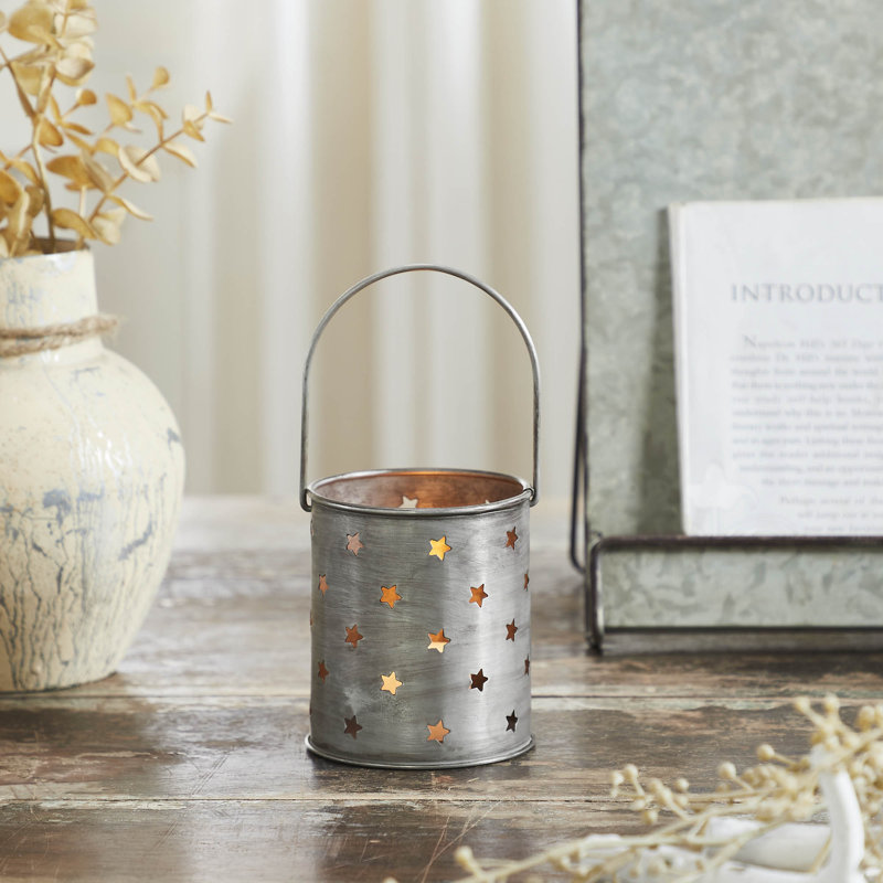 Festive Finds Votive Candle Holder w/ Punched Stars Galvanized 3.75x3.25x3.25, Black