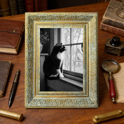 Cadre photo orné antique de 1 po 5 po x 7 po avec façade en plexiglas or antique