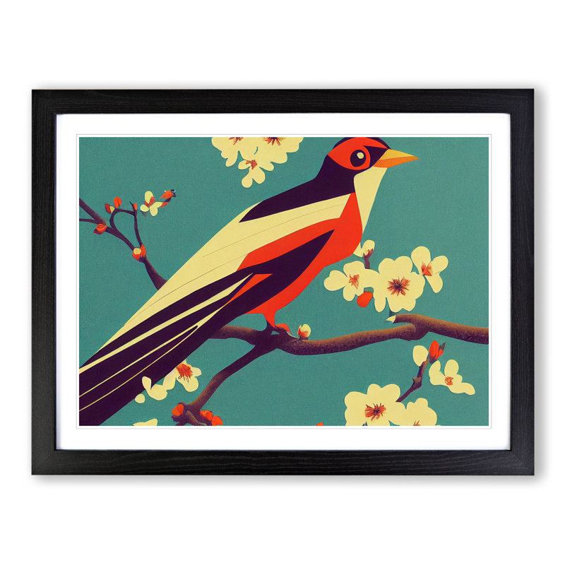 Electrifying Bird Abstract - Single Picture Frame Painting, 46cm H x 64cm W x 2cm D, Black