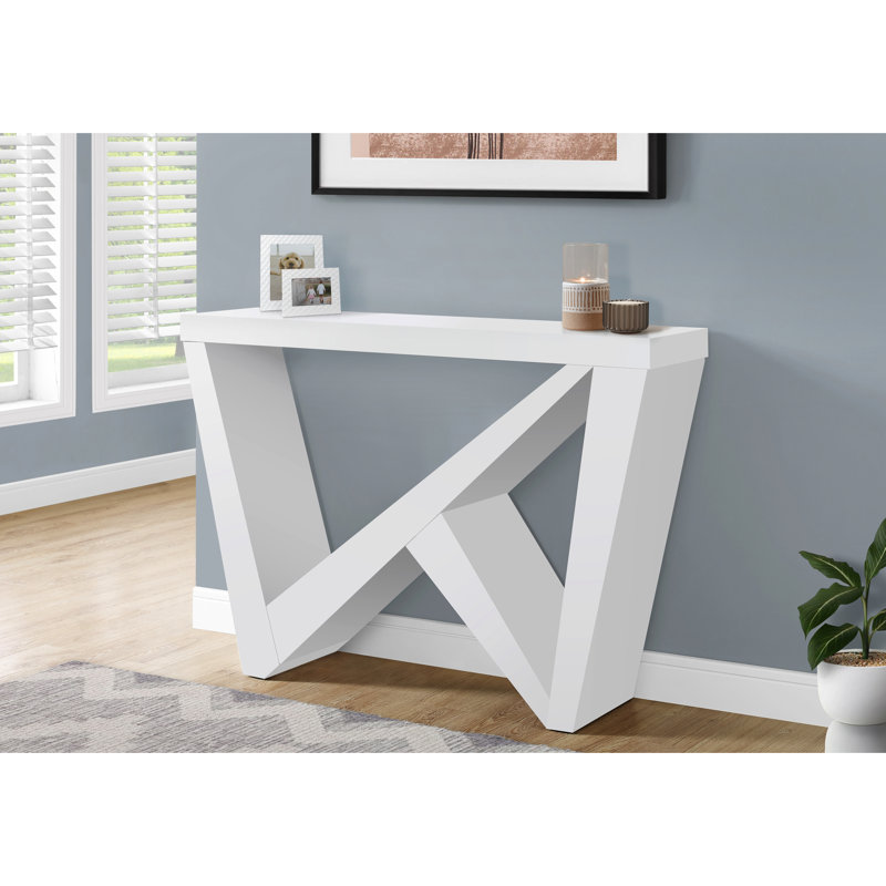 White Laminate Hallway Table - Modern Asymmetrical Design And Strong Base Bedroom Accent Console In Style With Construction