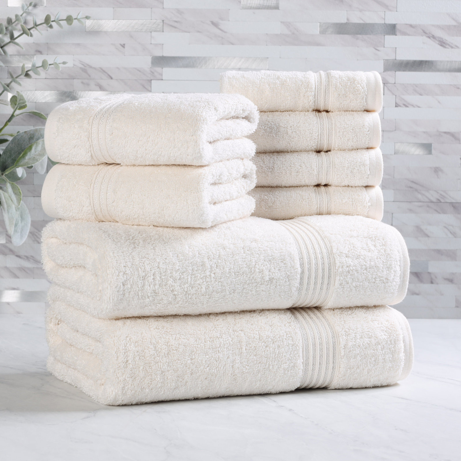 Alexia 8-Piece Egyptian Cotton Towel Set, Ivory