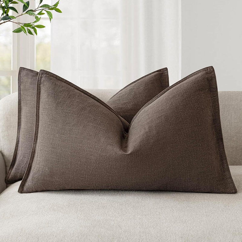 Housses de coussin en lin, taies décoratives unies 18 po x 18 po, brun rougeâtre