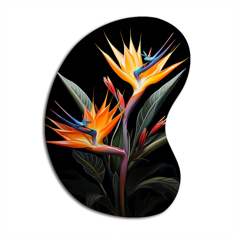 «Aldeline - Asymmetric Birds Of Paradise», reproduction d'art murale en métal de forme unique, H 31 po x l 22 po