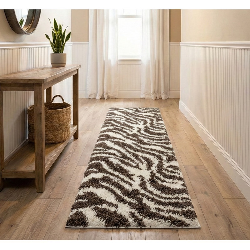 Tapis d'intérieur brun Dondre, Tapis de couloir 2 pi 3 po x 7 pi 3 po