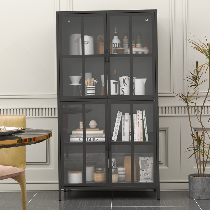 Armoire de rangement de qualité supérieure avec portes en verre trempé et tablettes réglables pour une utilisation polyvalente à la maison et au bureau