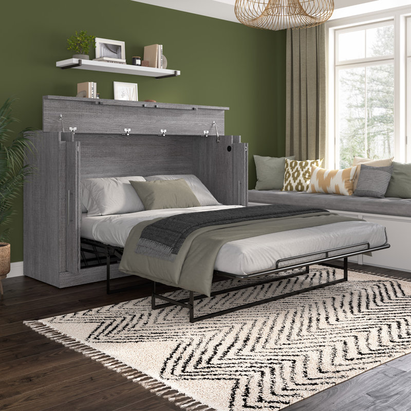 Lit escamotable 75W avec matelas 75W, Grand, Gris