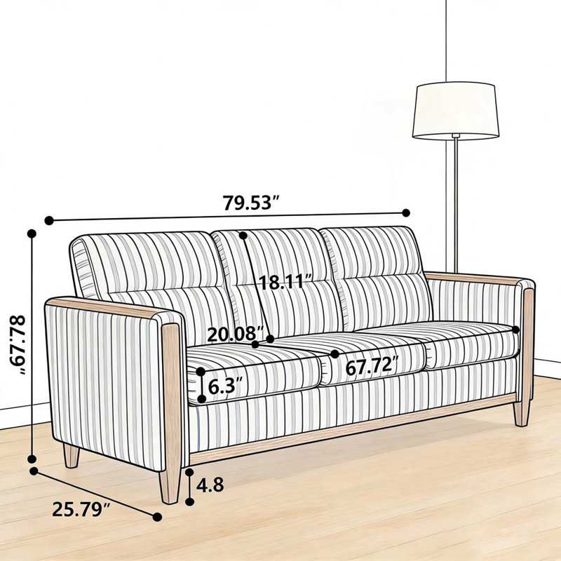 Comfortable Solid Wood Three-Seater Sofa