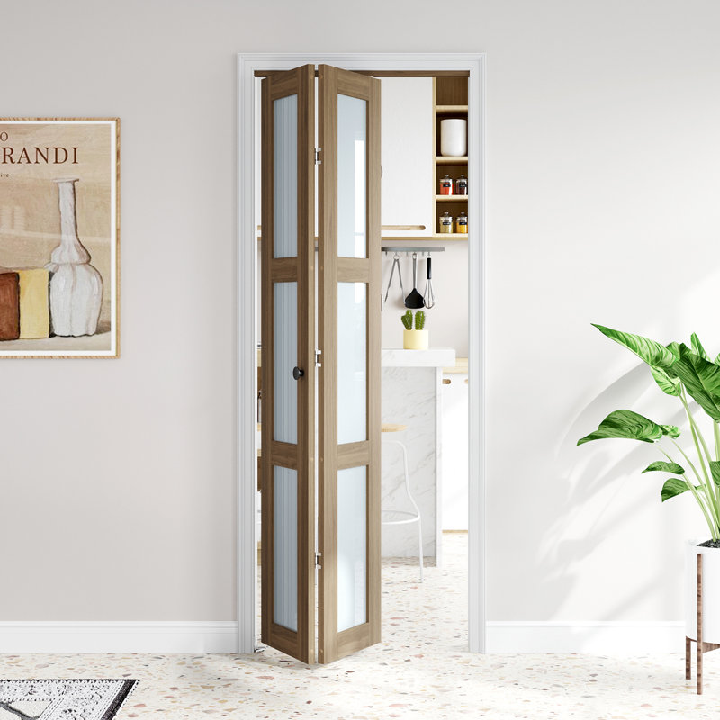 Porte pliante en verre givré et en bois massif avec quincaillerie d'installation, 30 po x 80 po