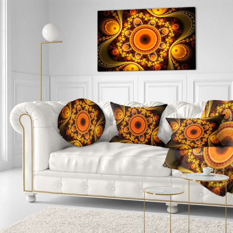 Abstract Fractal Pattern with Circles Lumbar Pillow, Golden