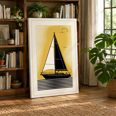 Sailboat at Twilight Art Deco 1 Piece Wrapped Canvas Wall Art
