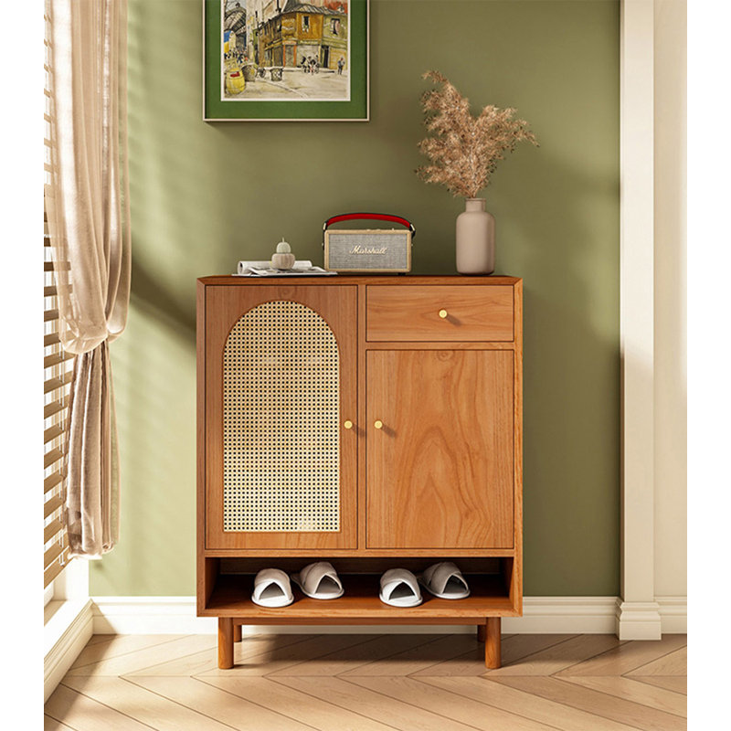 Armoire à chaussures minimaliste en bois massif de rotin moderne, H 39,37 po x l 39,37 po x P 14,96 po